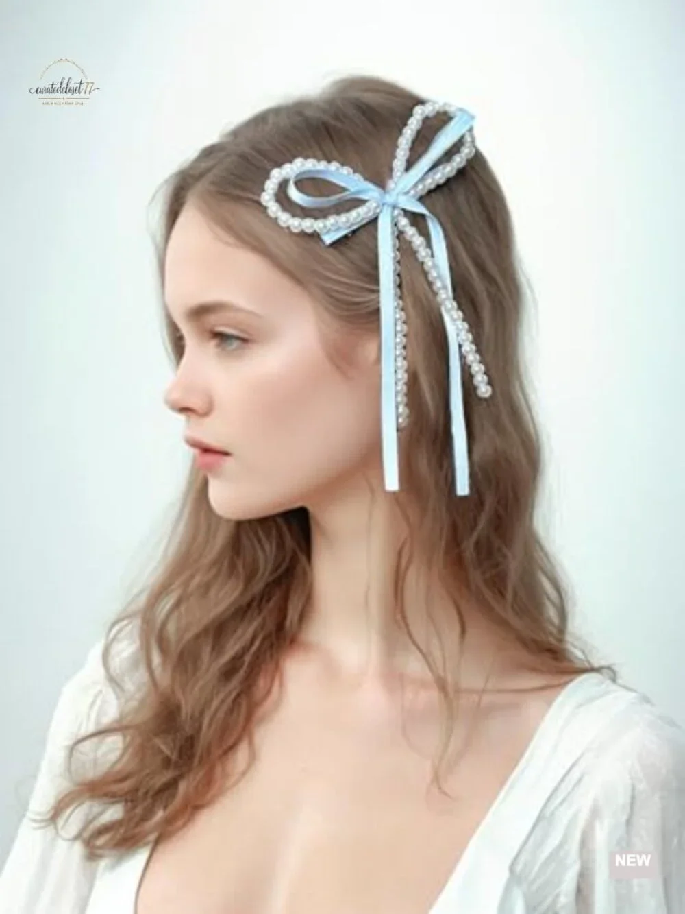 2pcs Double Bow Pearl Hair Clips Adjustable Shape Alligator Clip